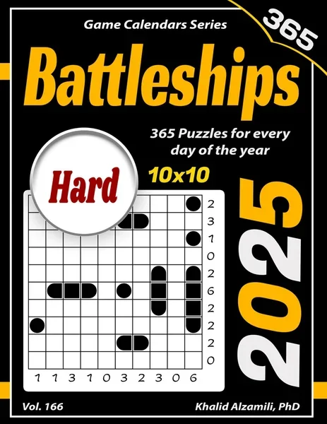 2025 Battleships: 365 Puzzles (10x10) for Every Day of the Year by Dr. Khalid Alzamili – front cover