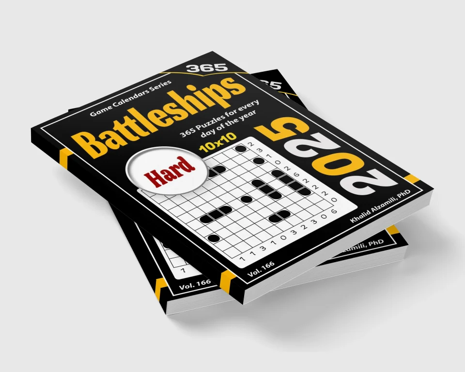 2025 Battleships: 365 Puzzles (10x10) for Every Day of the Year by Dr. Khalid Alzamili – stacked book view