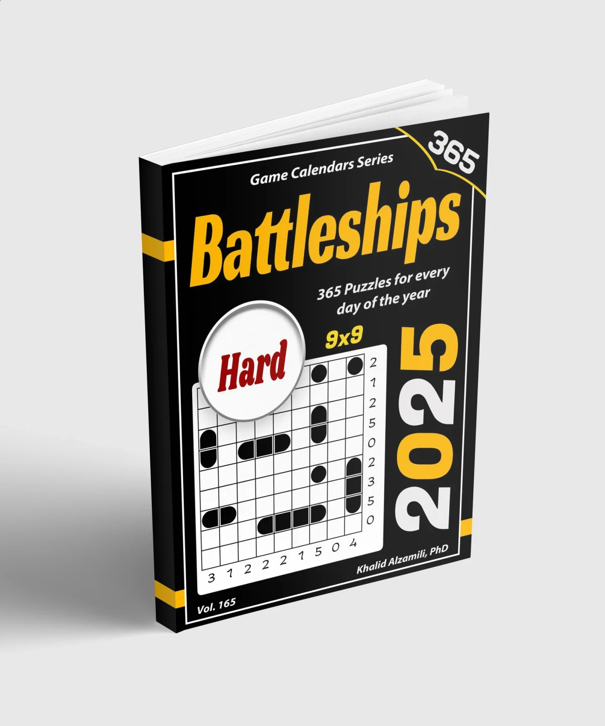 2025 Battleships: 365 Puzzles (9x9) for Every Day of the Year by Dr. Khalid Alzamili – standing book view