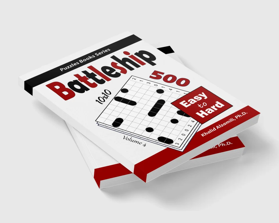 Battleship: 500 Easy to Hard Logic Puzzles (10x10) by Dr. Khalid Alzamili – stacked book view