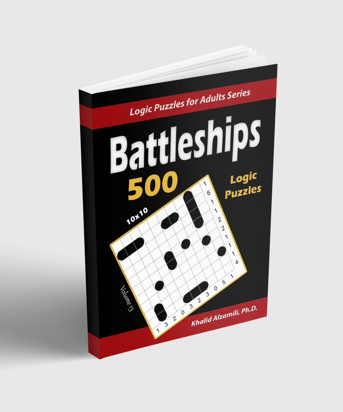 Battleships: 500 Puzzles (10x10) by Dr. Khalid Alzamili – standing book view