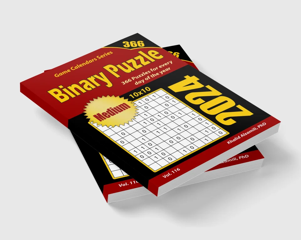 2024 Binary Puzzle: 366 Medium (10x10) Puzzles for Every Day of the Year by Dr. Khalid Alzamili – stacked book view