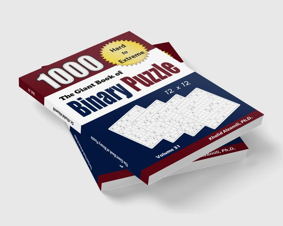 The Giant Book of Binary Puzzle: 1000 Hard to Extreme (12x12) Puzzles by Dr. Khalid Alzamili – stacked book view