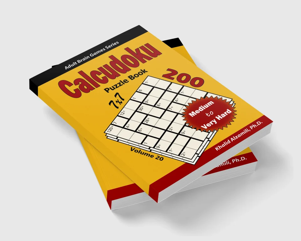 Calcudoku Puzzle Book: 200 Medium to Very Hard (7x7) Puzzles by Dr. Khalid Alzamili – stacked book view