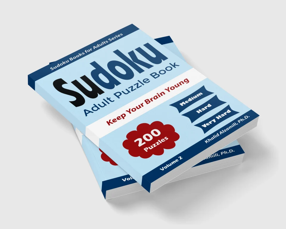 Sudoku Adult Puzzle Book: 200 Medium to Very Hard by Dr. Khalid Alzamili – stacked book view