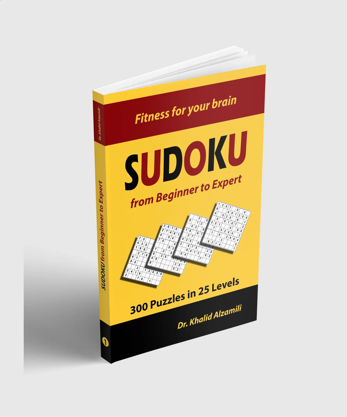 Sudoku from Beginner to Expert: 300 Puzzles in 25 Levels by Dr. Khalid Alzamili – standing book view