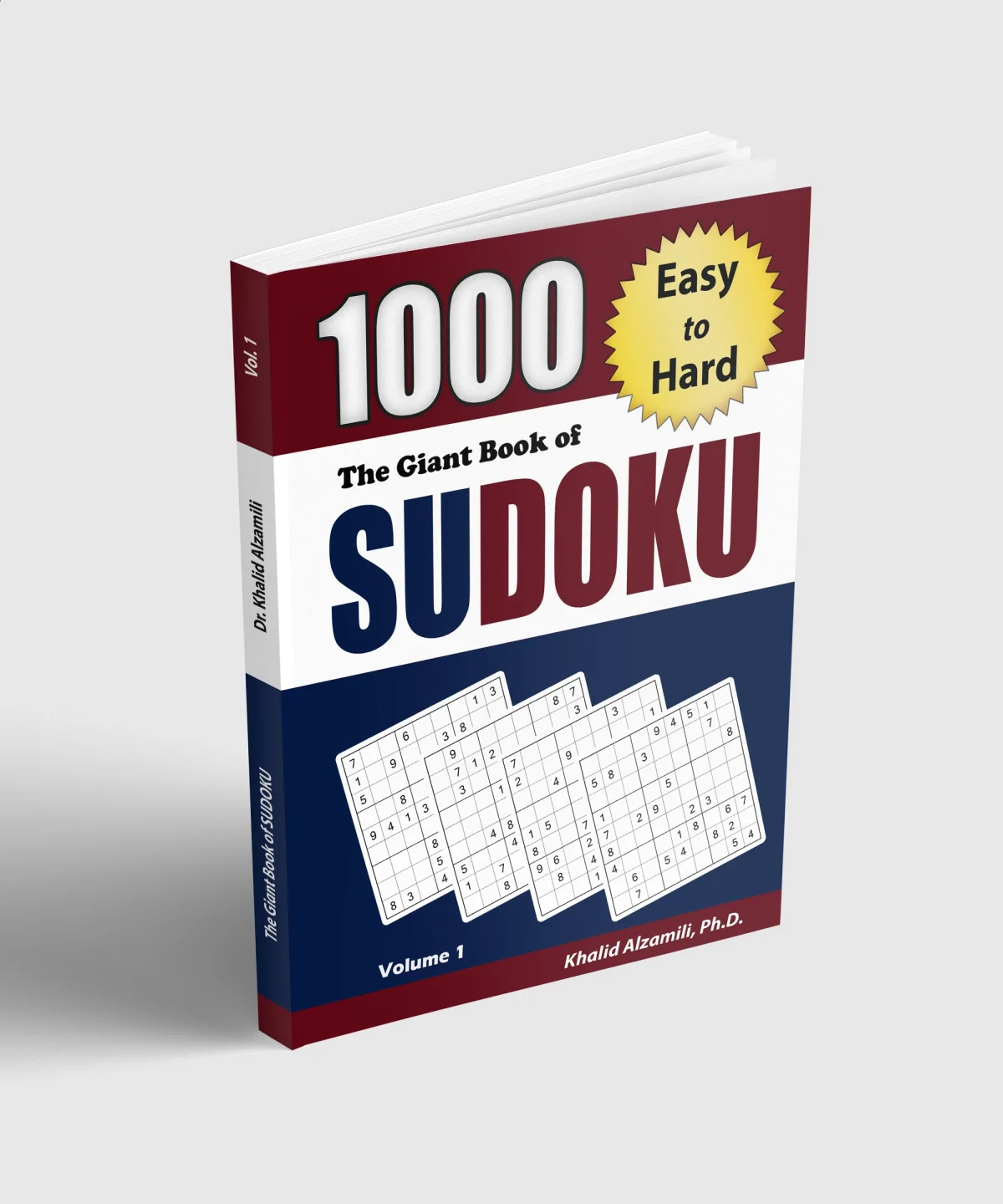 The Giant Book of Sudoku: 1000 Easy to Hard Puzzles by Dr. Khalid Alzamili – standing book view