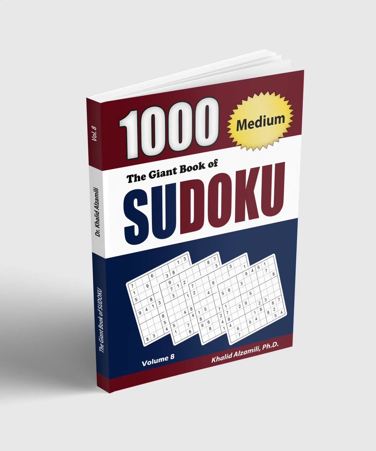 The Giant Book of Sudoku: 1000 Medium Sudoku Puzzles by Dr. Khalid Alzamili – standing book view