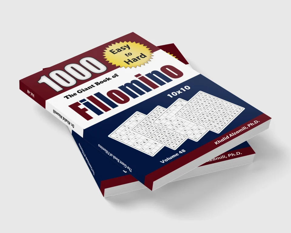 The Giant Book of Fillomino: 1000 Easy to Hard Puzzles (10x10) by Dr. Khalid Alzamili – stacked book view