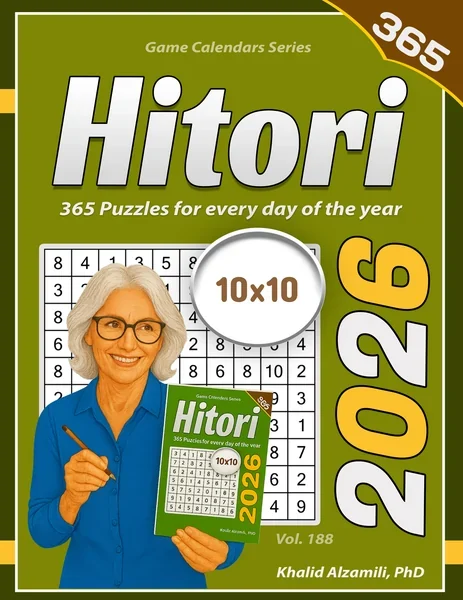 Hitori Logic Puzzles: Keep Your Brain Young :: 10x10 Puzzles by Dr. Khalid Alzamili – front cover