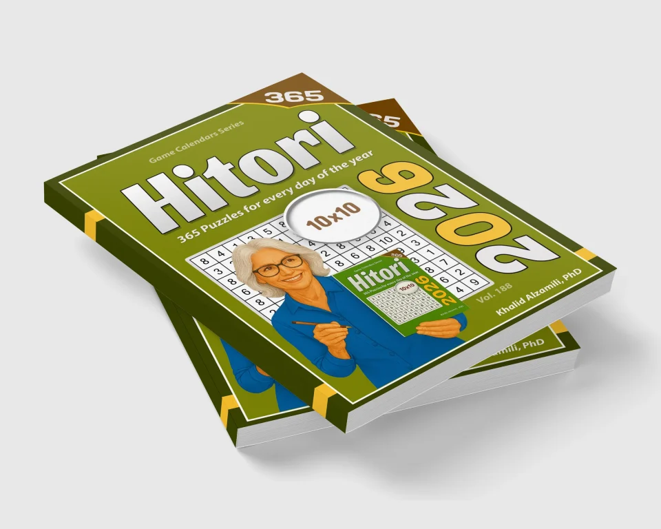 Hitori Logic Puzzles: Keep Your Brain Young :: 10x10 Puzzles by Dr. Khalid Alzamili – stacked book view