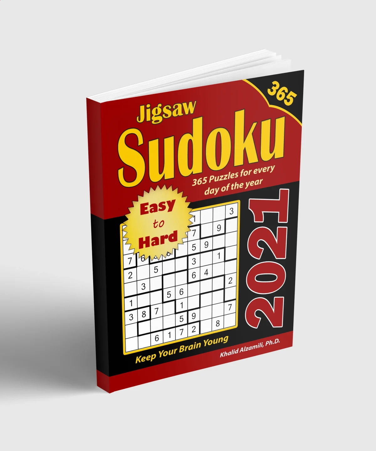 2021 Jigsaw Sudoku: 365 Easy to Hard Puzzles for Every Day of the Year :: Keep Your Brain Young by Dr. Khalid Alzamili – standing book view