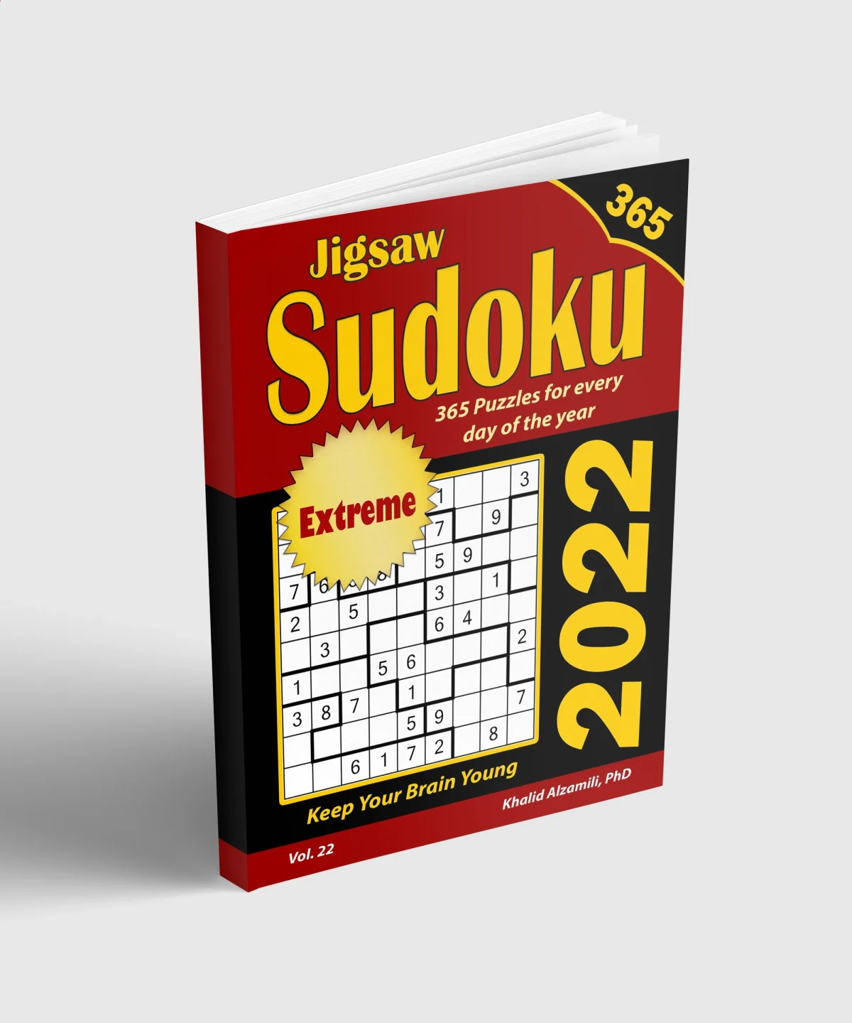 2022 Jigsaw Sudoku: 365 Extreme Puzzles for Every Day of the Year : Keep Your Brain Young by Dr. Khalid Alzamili – standing book view