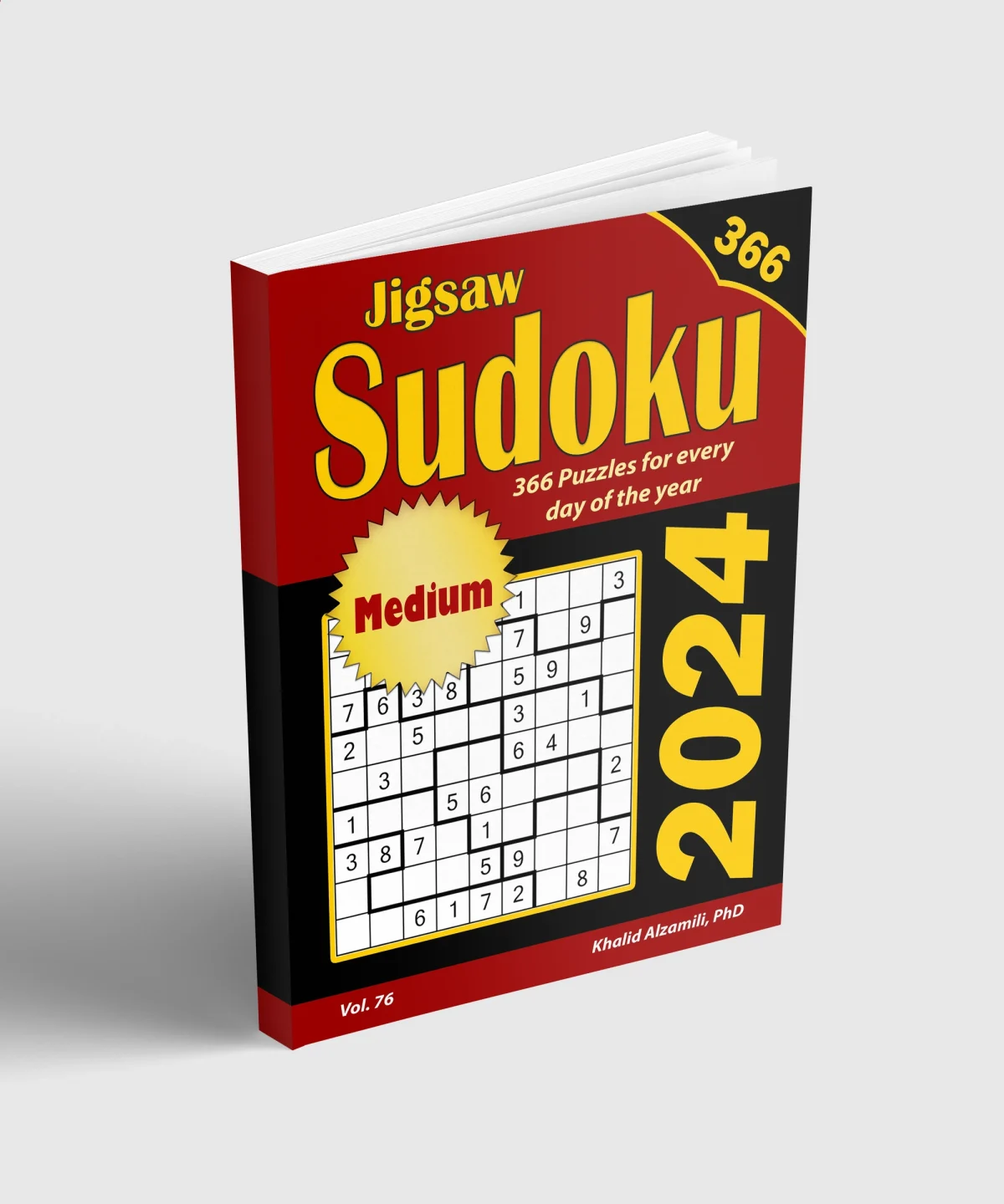 2024 Jigsaw Sudoku : 366 Medium Puzzles for Every Day of the Year by Dr. Khalid Alzamili – standing book view
