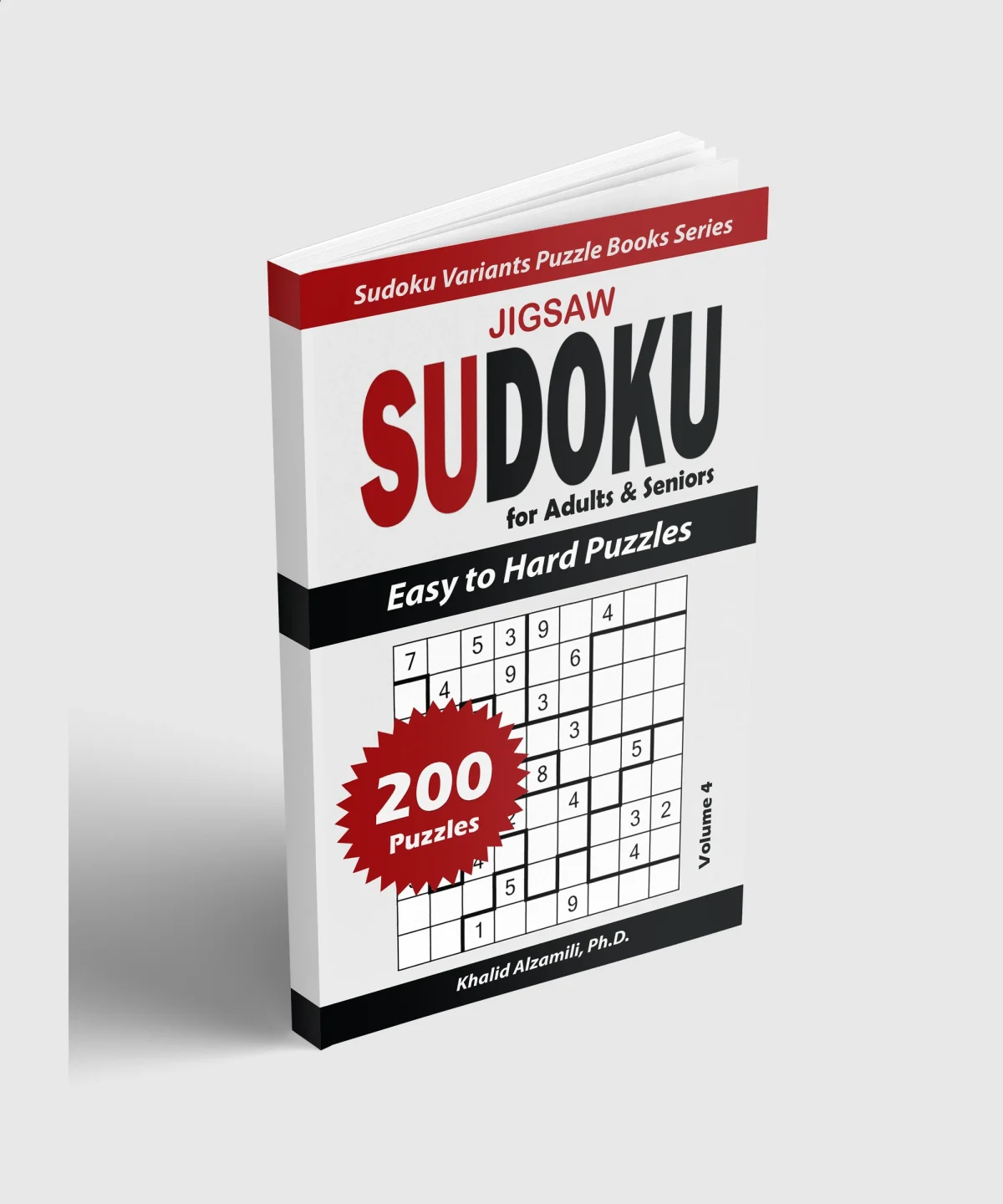 Jigsaw Sudoku For Adults & Seniors: 200 Easy to Hard Puzzles by Dr. Khalid Alzamili – standing book view