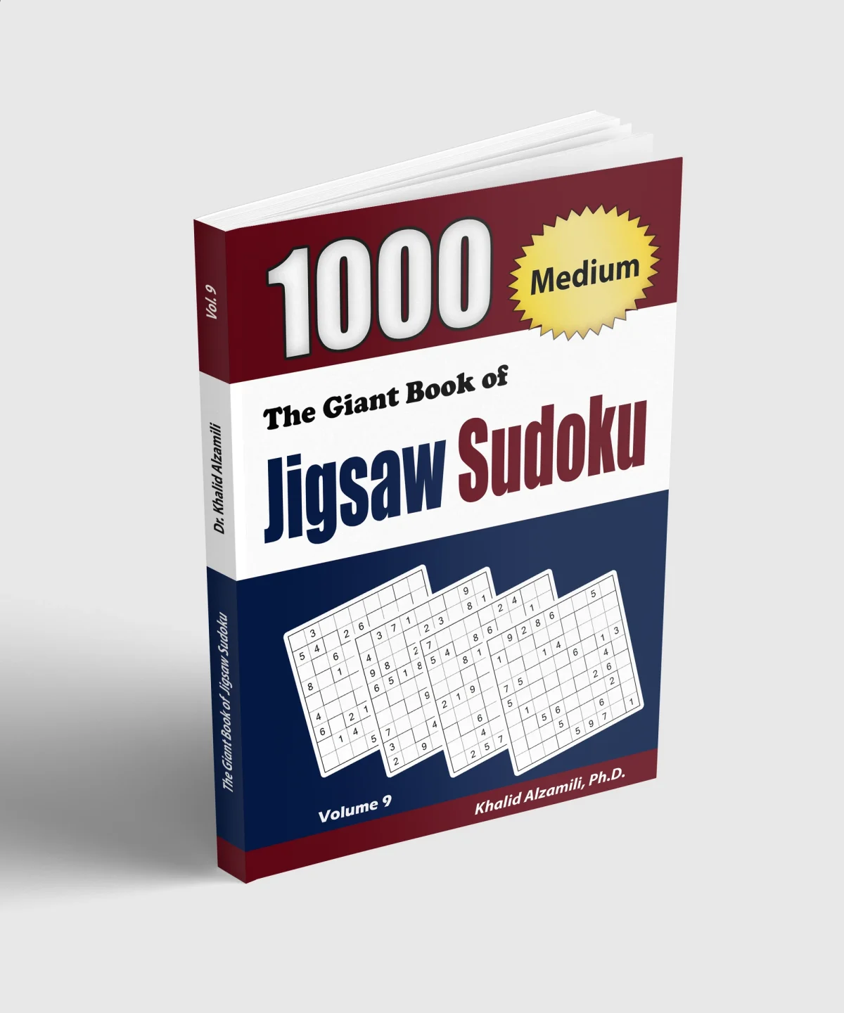The Giant Book of Jigsaw Sudoku: 1000 Medium Jigsaw Sudoku Puzzles by Dr. Khalid Alzamili – standing book view