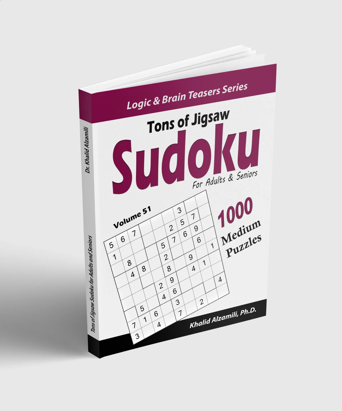 Tons of Jigsaw Sudoku for Adults & Seniors: 1000 Medium Puzzles by Dr. Khalid Alzamili – standing book view