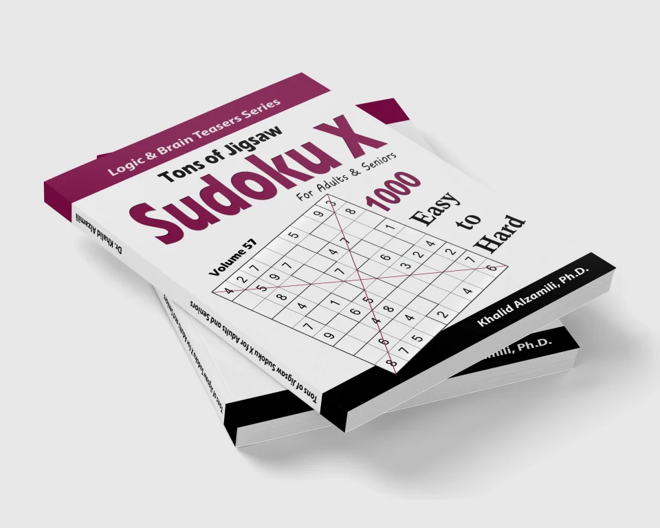 Tons of Jigsaw Sudoku X for Adults & Seniors: 1000 Easy to Hard Puzzles by Dr. Khalid Alzamili – stacked book view