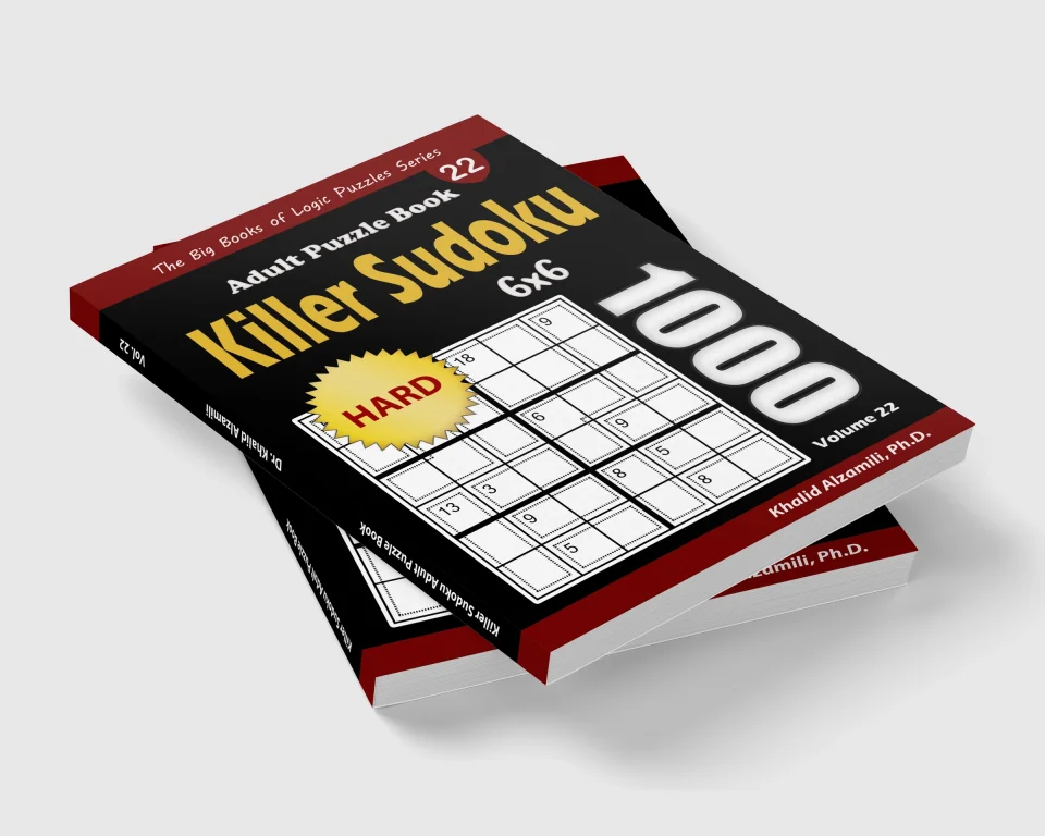 Killer Sudoku Adult Puzzle Book: 1000 Hard Killer Sudoku (6x6) Puzzles by Dr. Khalid Alzamili – stacked book view