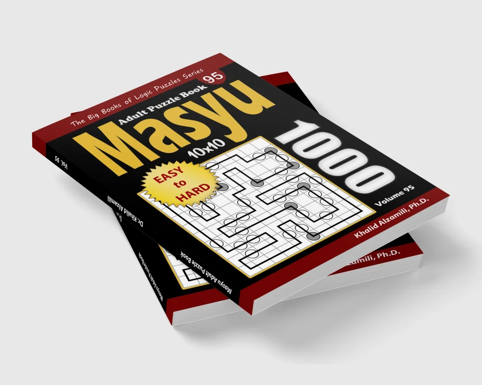 Masyu Adult Puzzle Book: 1000 Easy to Hard (10x10) Puzzles by Dr. Khalid Alzamili – stacked book view