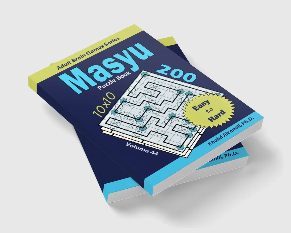 Masyu Puzzle Book: 200 Easy to Hard (10x10) Puzzles by Dr. Khalid Alzamili – stacked book view