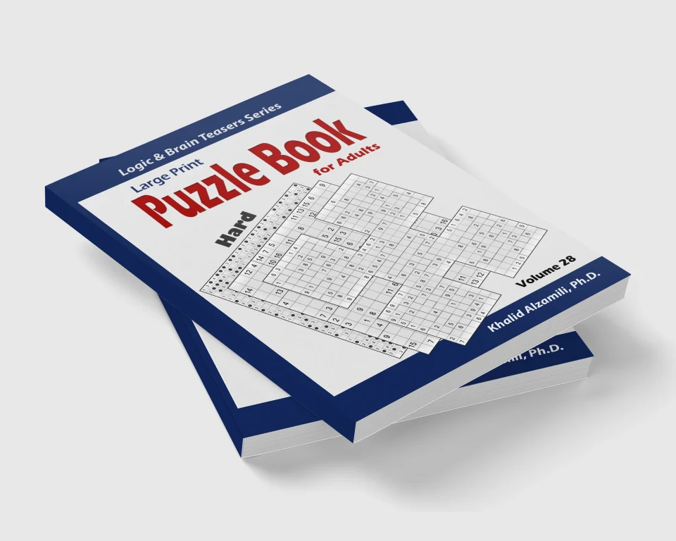 Large Print : Puzzle Book for Adults: 100 Hard Variety Puzzles (Samurai Sudoku, Kakuro, Minesweeper, Hitori and Sudoku 16x16) by Dr. Khalid Alzamili – stacked book view