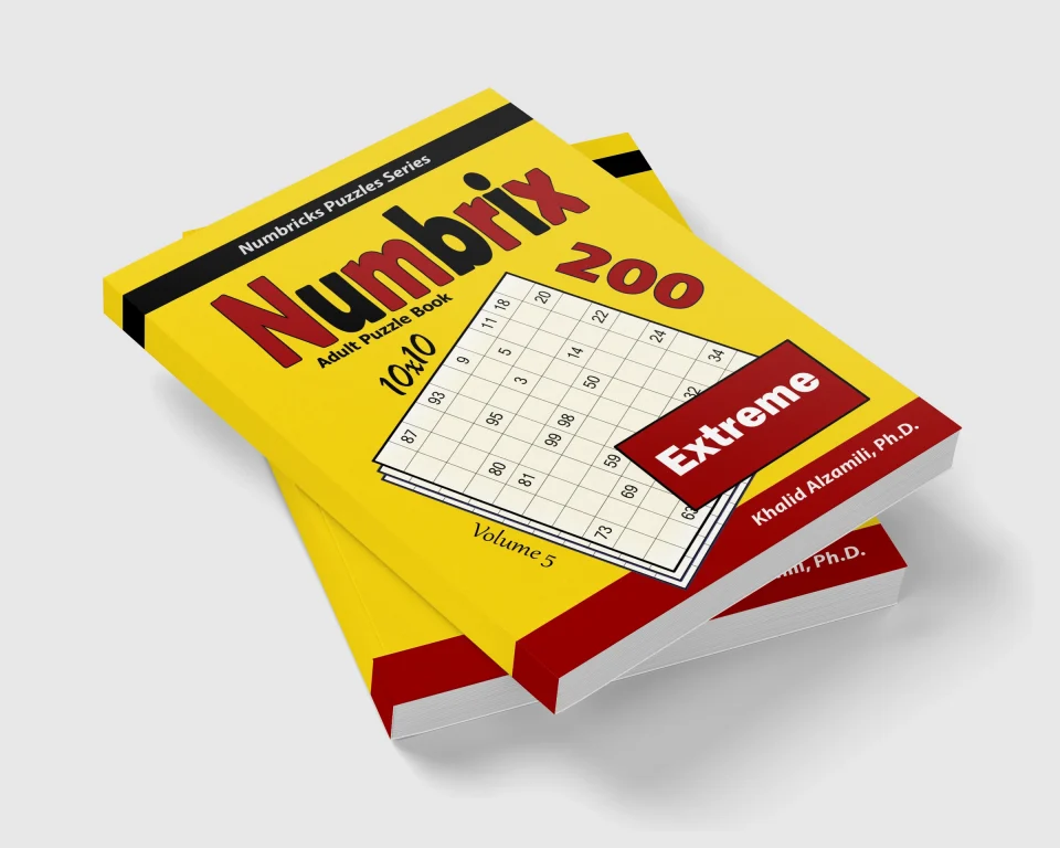 Numbrix Adult Puzzle Book: 200 Extreme (10x10) Puzzles by Dr. Khalid Alzamili – stacked book view