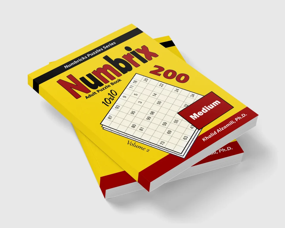 Numbrix Adult Puzzle Book: 200 Medium (10x10) Puzzles by Dr. Khalid Alzamili – stacked book view