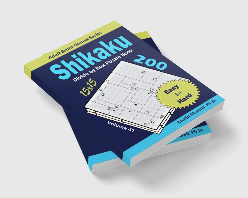Shikaku Divide by Box Puzzle Book: 200 Easy to Hard (15x15) Puzzles by Dr. Khalid Alzamili – stacked book view