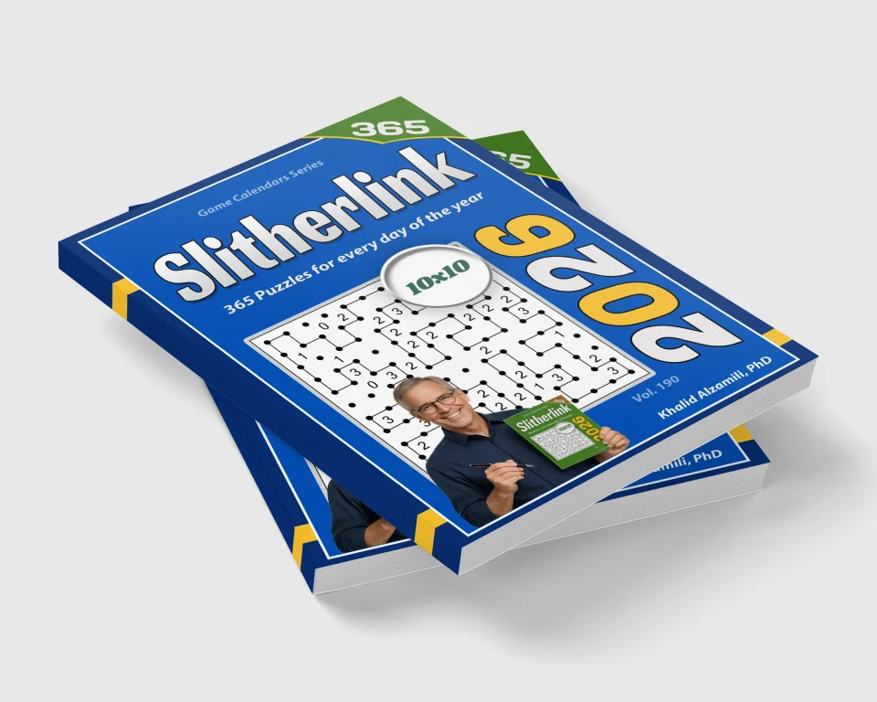 2026 Slitherlink: 365 Hard (10x10) Puzzles for Every Day of the Year by Dr. Khalid Alzamili – stacked book view