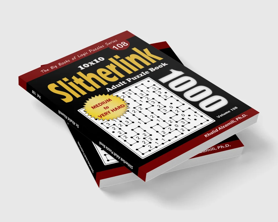 Slitherlink Adult Puzzle Book: 1000 Medium to Very Hard (10x10) Puzzles by Dr. Khalid Alzamili – stacked book view