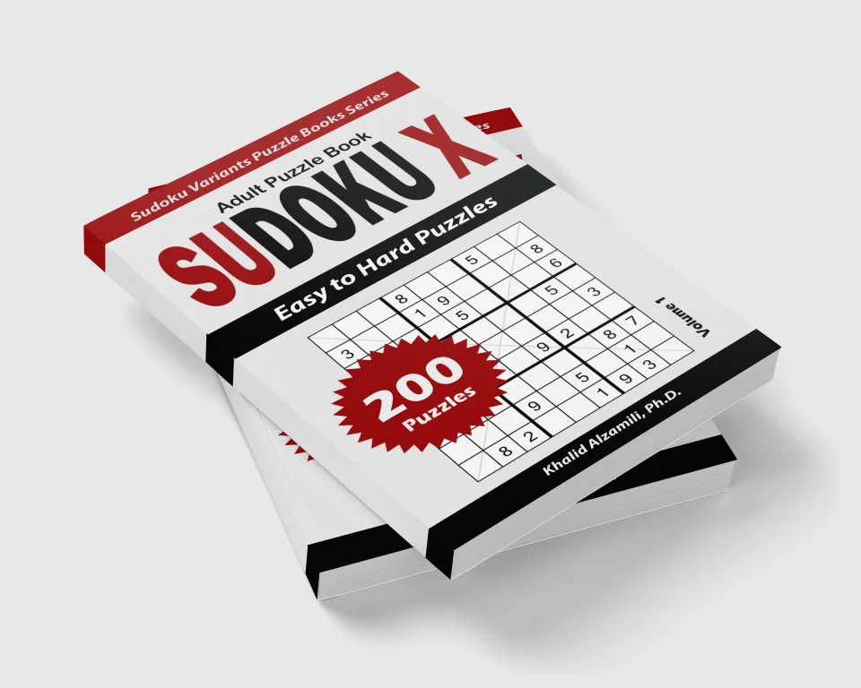 Sudoku X Adult Puzzle Book: 200 Easy to Hard Puzzles by Dr. Khalid Alzamili – stacked book view