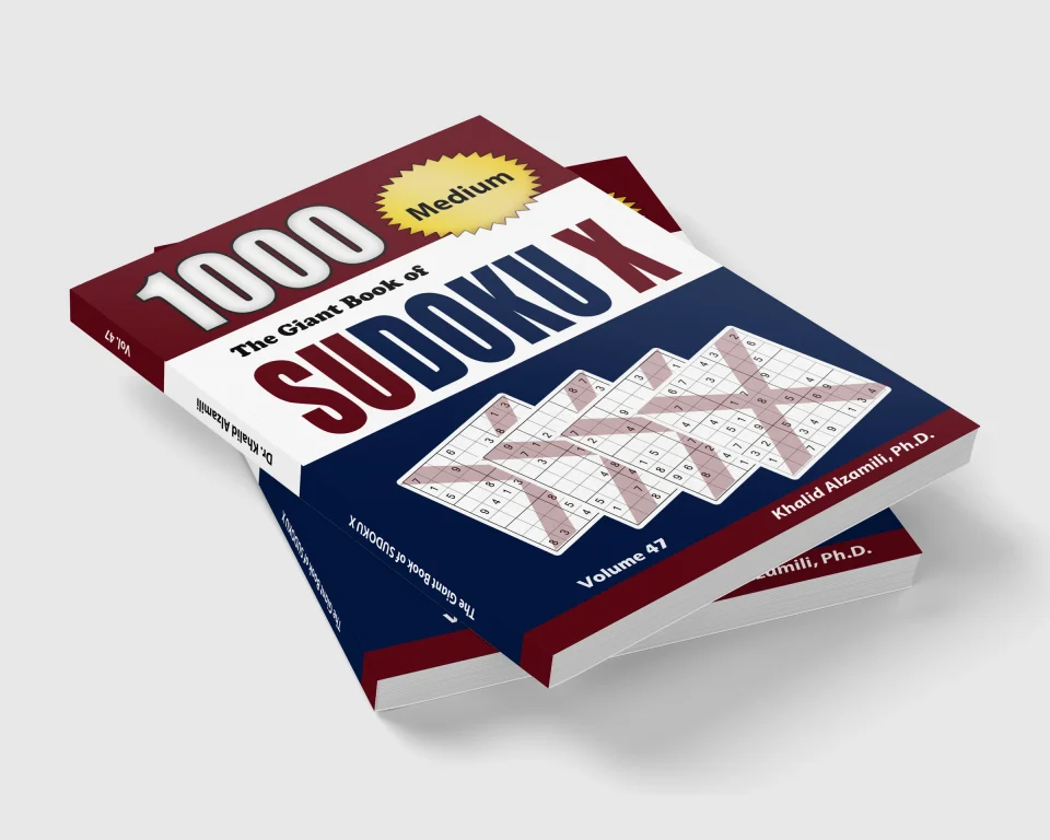 The Giant Book of Sudoku X: 1000 Medium Sudoku X Puzzles by Dr. Khalid Alzamili – stacked book view