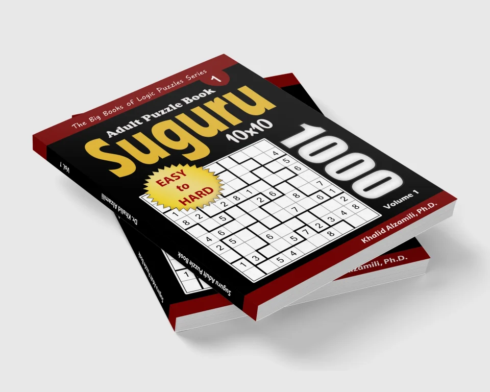 Suguru Adult Puzzle Book: 1000 Easy to Hard Number Blocks (10x10) Puzzles by Dr. Khalid Alzamili – stacked book view