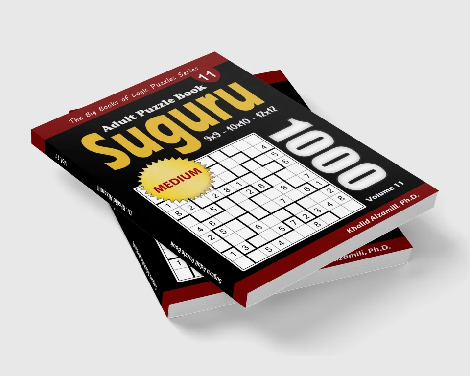 Suguru Adult Puzzle Book: 1000 Medium Number Blocks (9x9, 10x10, 12x12) Puzzles by Dr. Khalid Alzamili – stacked book view