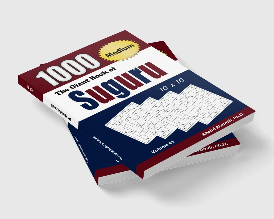 The Giant Book of Suguru: 1000 Medium Number Blocks (10x10) Puzzles by Dr. Khalid Alzamili – stacked book view